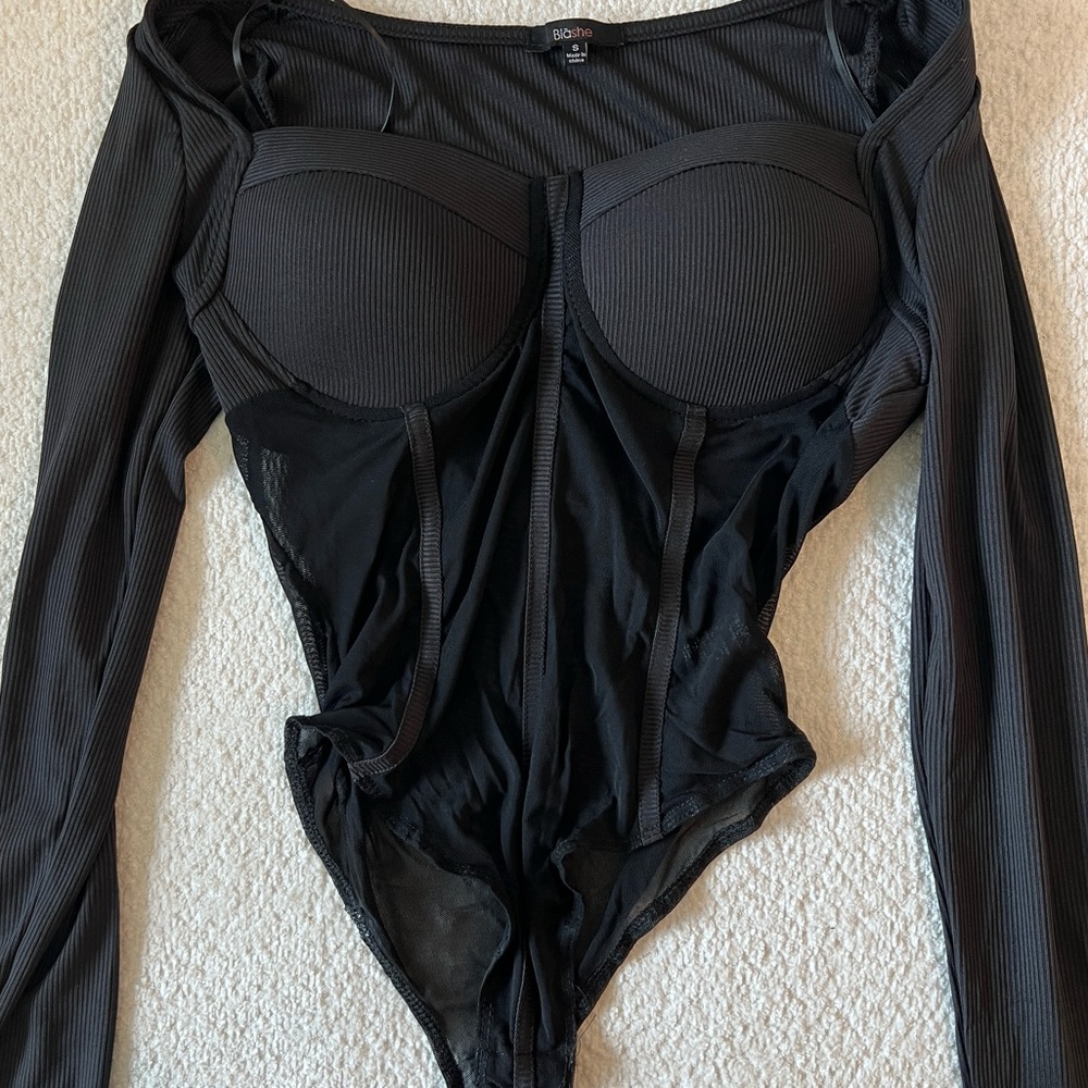 black small mesh bodysuit.